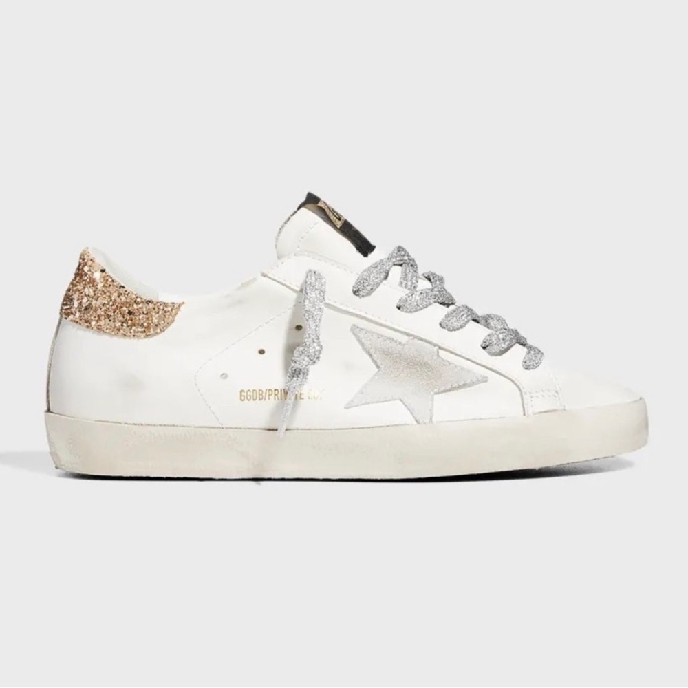 Golden Goose Superstar Glitter Low-Top Sneakers size 37 White Gray - LIKE NEW